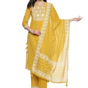 Women's Cotton Embroidered Straight Kurta Pant With Dupatta Set (Copy) (Copy)